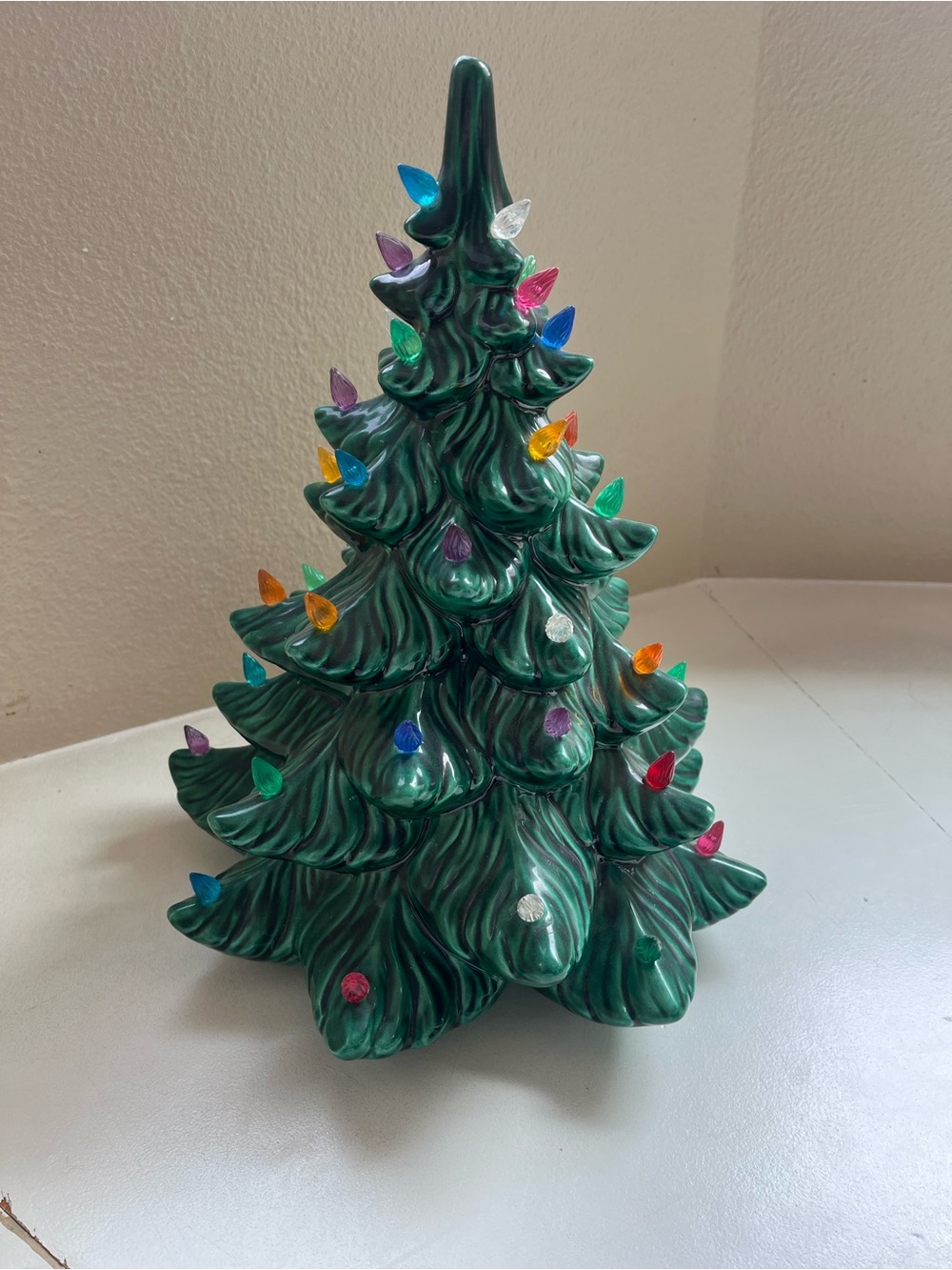 Vintage Green Ceramic Holiday Tree with Multicolor Lights 1976